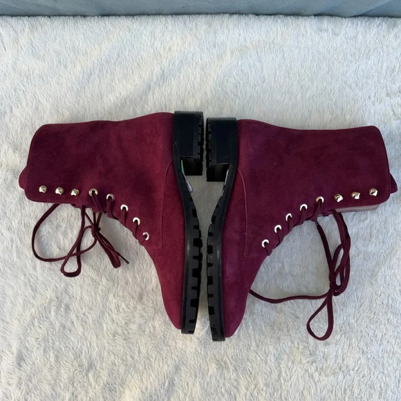 NWOT Stuart Weitzman Norrie Suede Lace Up Combat Boots US 5.5D Red Maroon Moto - Picture 5 of 8